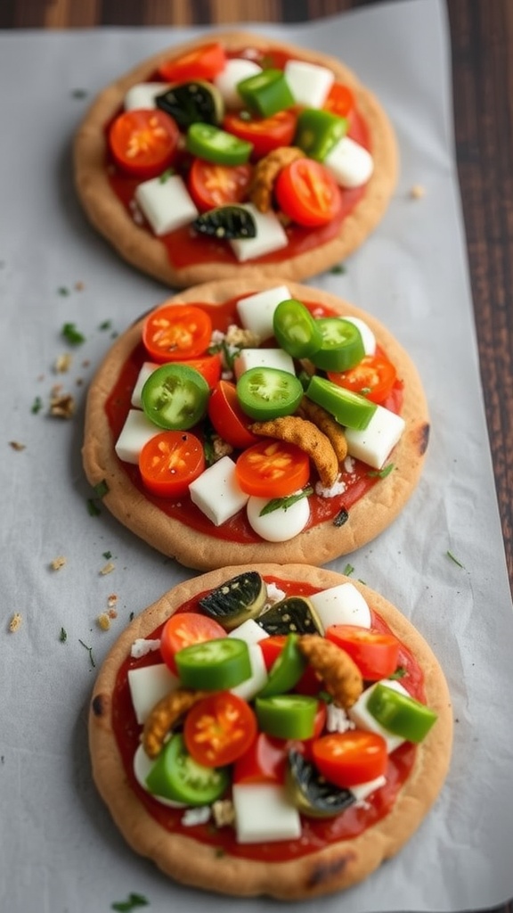Mini whole wheat pizzas with fresh toppings