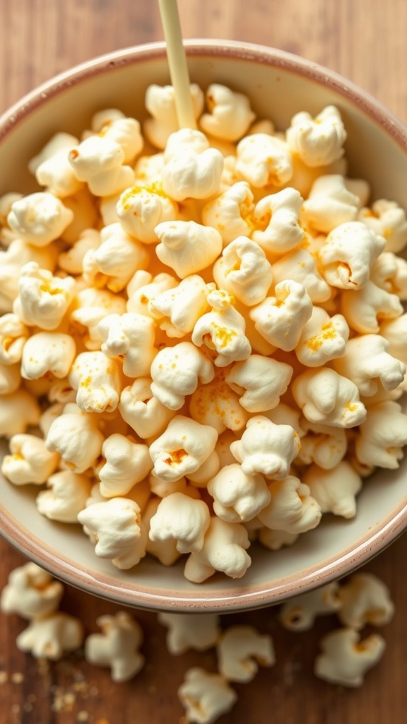 A bowl of popcorn seasoned with nutritional yeast