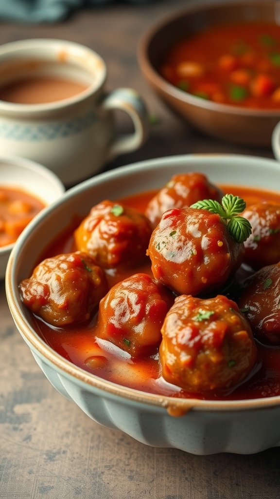Savory meatballs in marinara sauce served in a bowl.