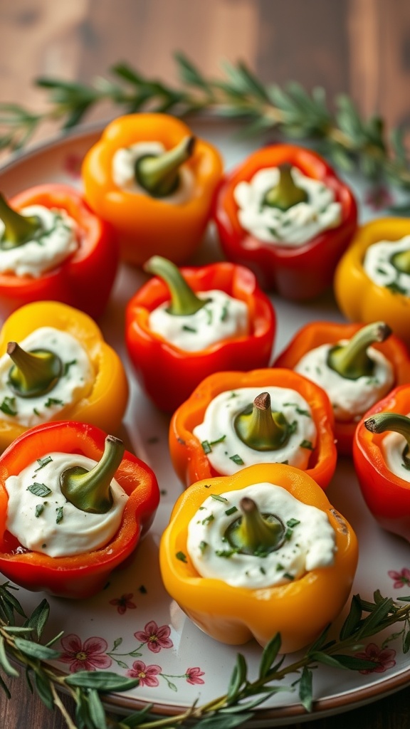 Colorful stuffed mini bell peppers with creamy filling