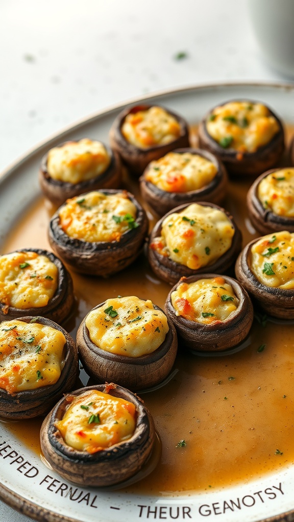 Delicious stuffed mushroom caps filled with cheese and vegetables on a serving platter