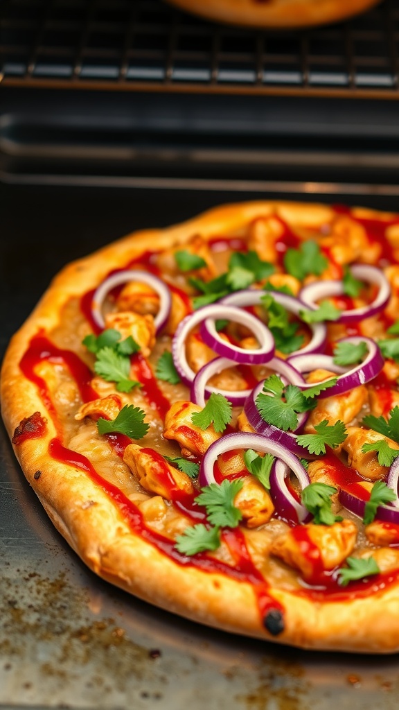 BBQ Chicken Pizza with cilantro and red onion