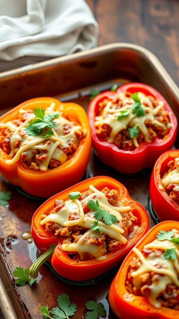 BBQ Chicken Stuffed Peppers with melted cheese and fresh cilantro