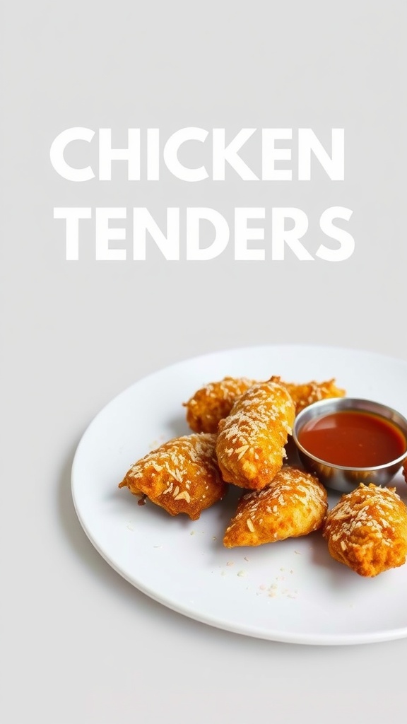 Plate of coconut chicken tenders with dipping sauce