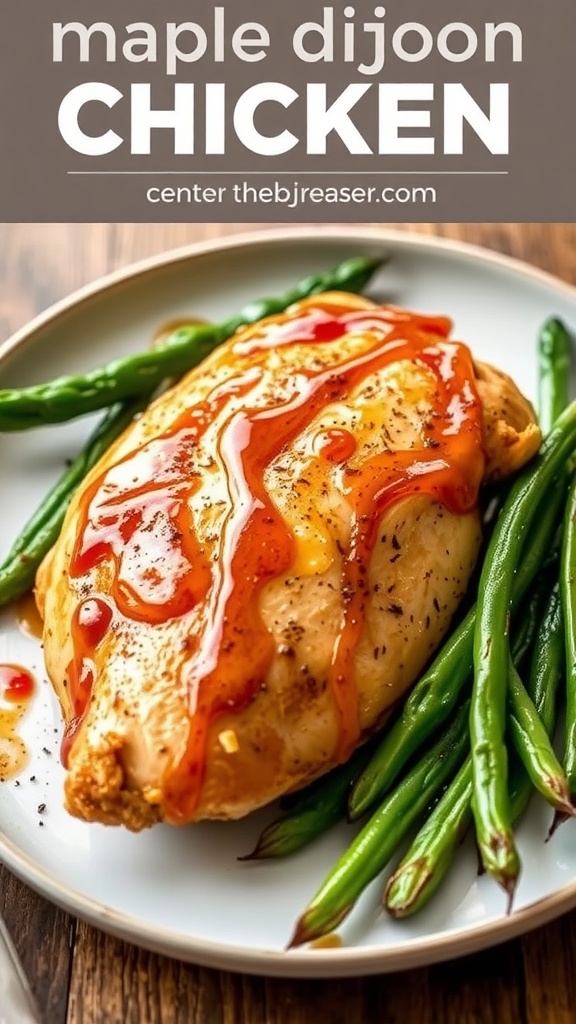 Plate of Maple Dijon Glazed Chicken served with green beans