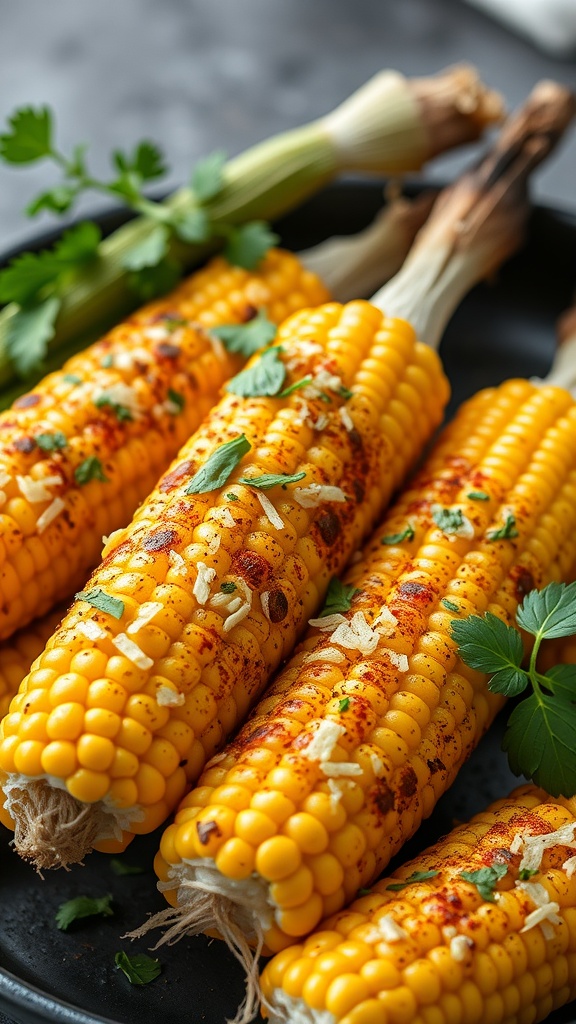 Cheesy grilled corn on the cob with herbs and seasoning