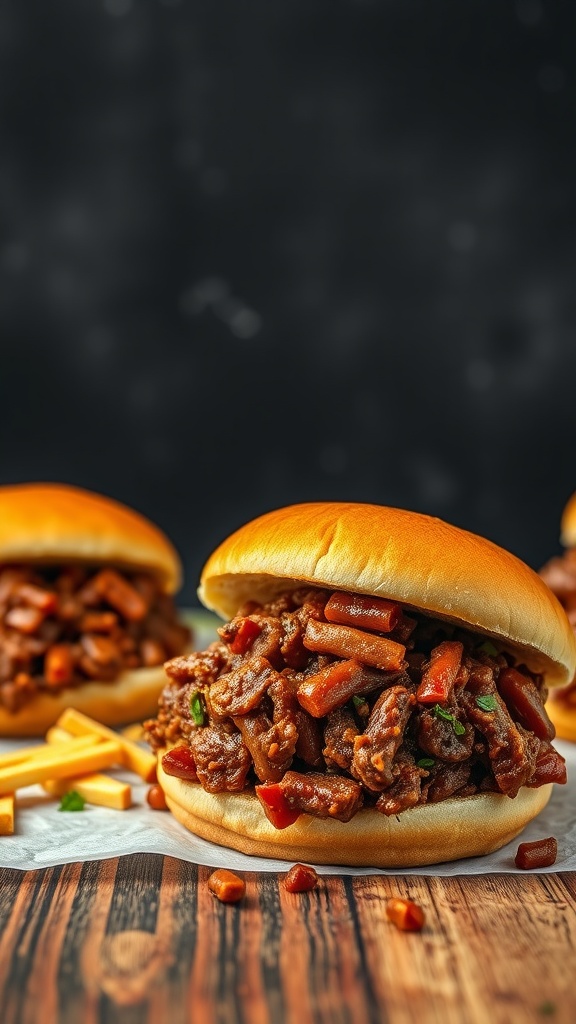 Delicious chopped beef sloppy joes on soft buns with colorful toppings