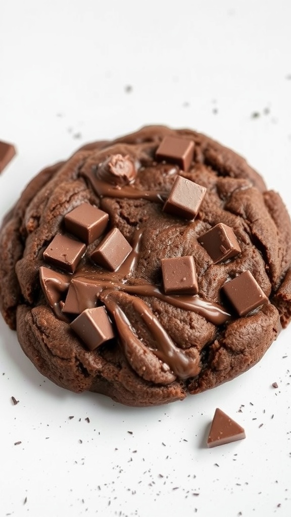 Delicious double chocolate cookie topped with chocolate chunks