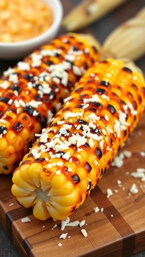 Grilled corn on the cob with chipotle butter and cheese