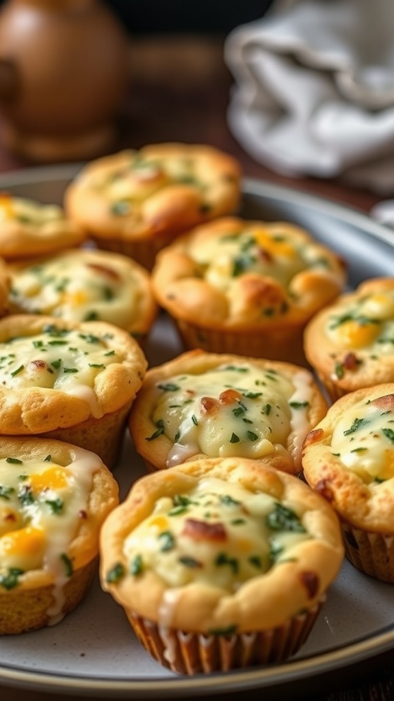 Savory breakfast muffins with cheese and herbs on a plate