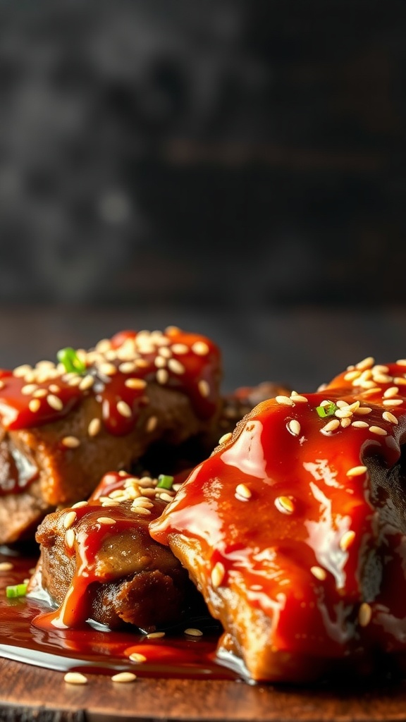 Delicious Spicy Korean Beef Short Ribs with sesame seeds and green onions