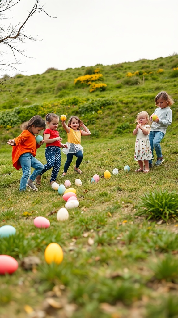 Children participating in an egg-rolling contest on Easter Monday.