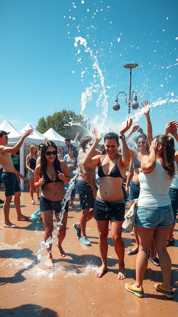 People celebrating Wet Monday in Poland by splashing water on each other.