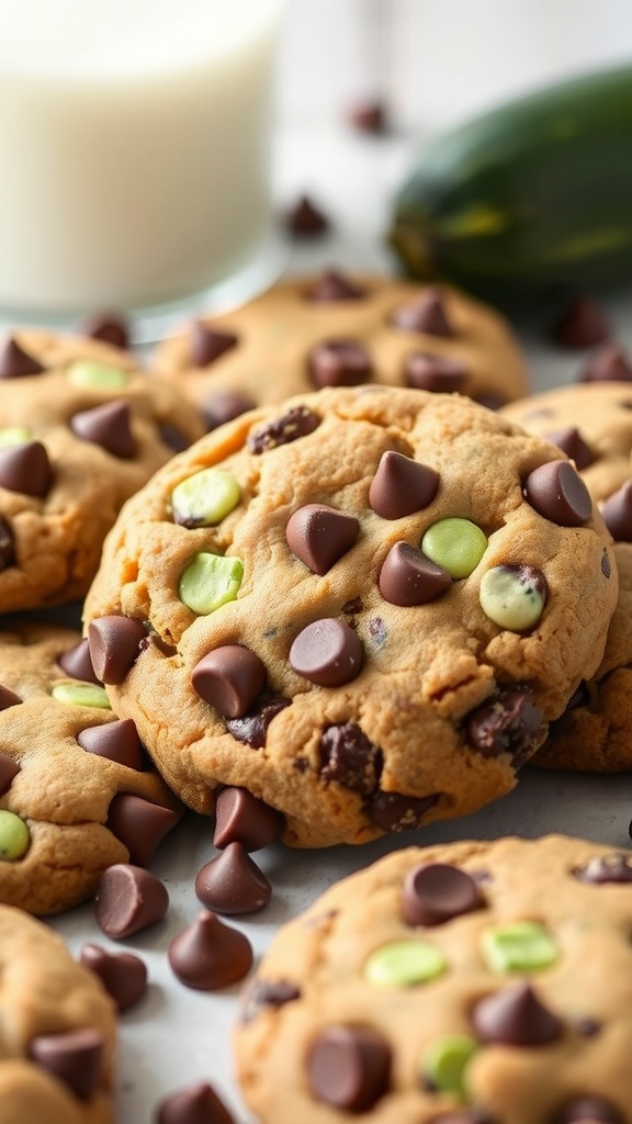 Delicious zucchini chocolate chip cookies with chocolate chips on top