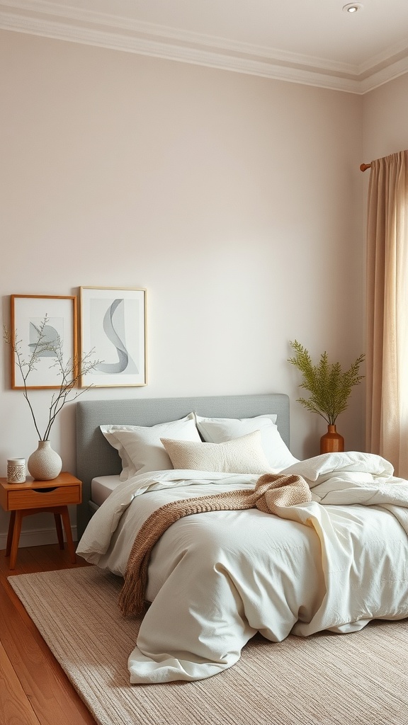 Cozy bedroom with neutral decor showcasing an earthy color palette