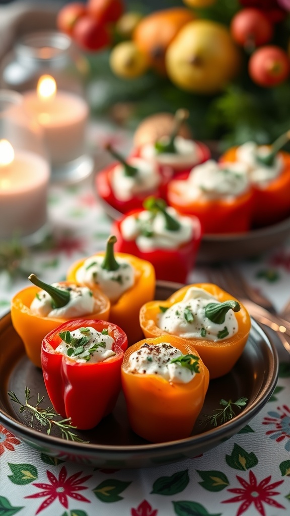 Baked stuffed mini peppers filled with cheese and herbs