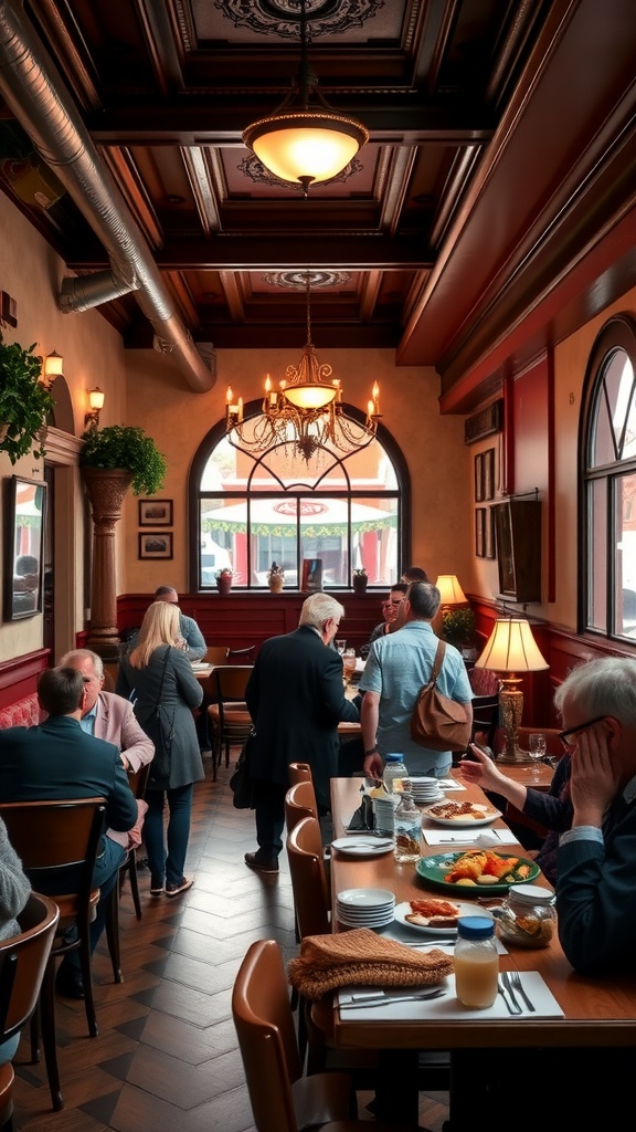 Interior view of Mary Mac's Tea Room, showcasing diners and Southern dishes.