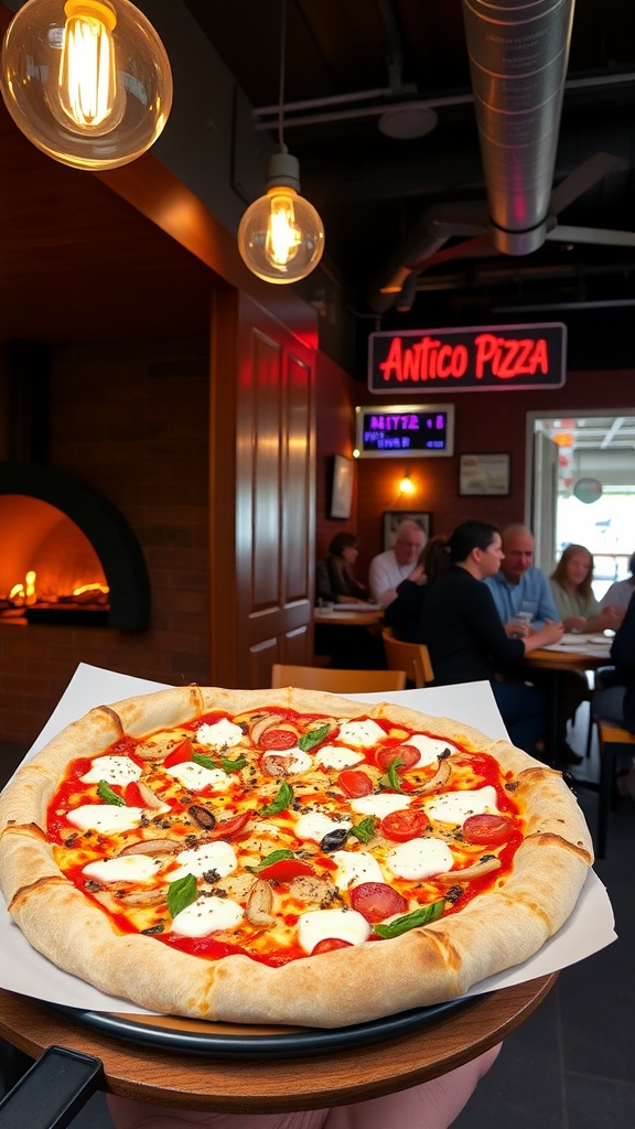 Wood-fired pizza from Antico Pizza with pepperoni and mozzarella cheese