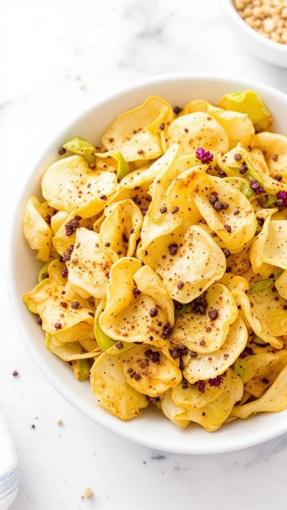 A bowl of crispy cabbage chips seasoned with spices