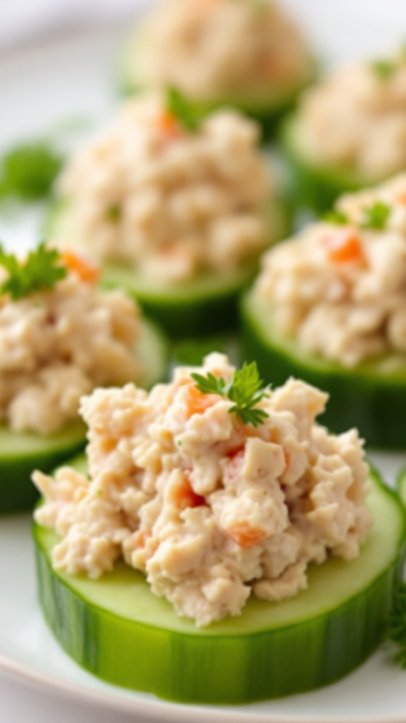 Cucumber slices topped with tuna salad mixture