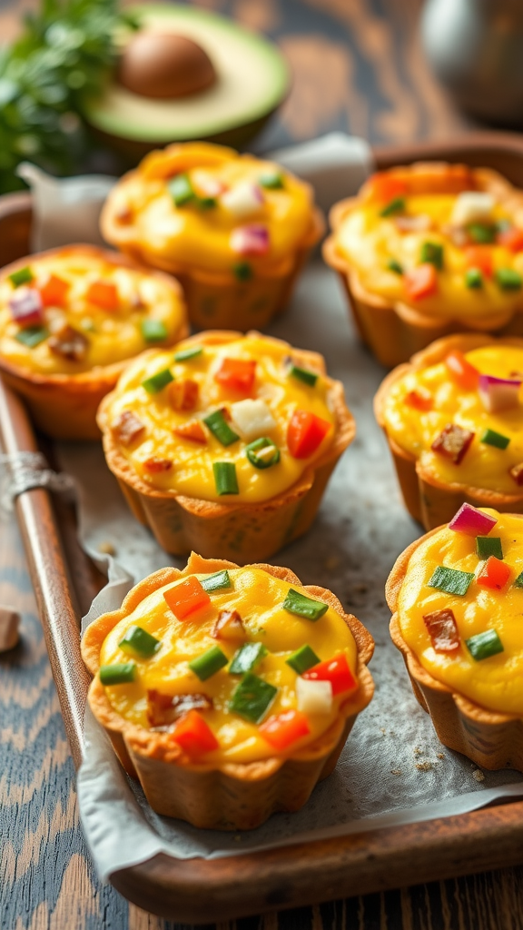 Freshly baked egg muffins with colorful vegetables in a muffin tray