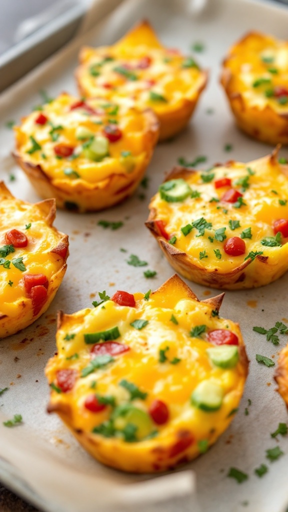 Baked egg muffins with cheese and colorful vegetables