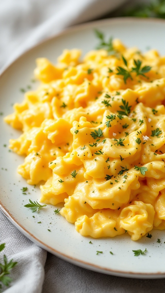 Plate of creamy macaroni and cheese garnished with parsley