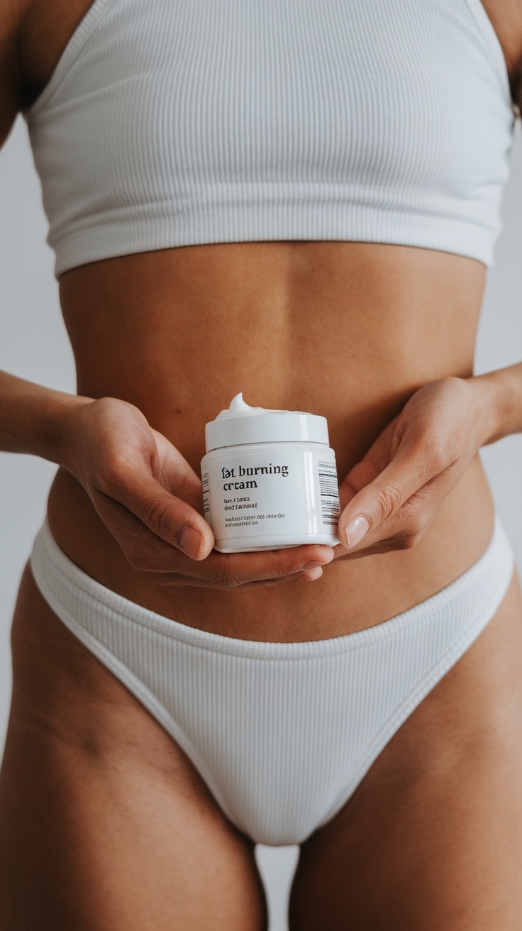 Image of a woman showcasing her toned body, illustrating the concept of body contouring with fat burning creams.