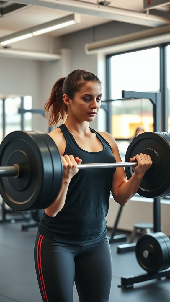 A woman lifting weights in a gym