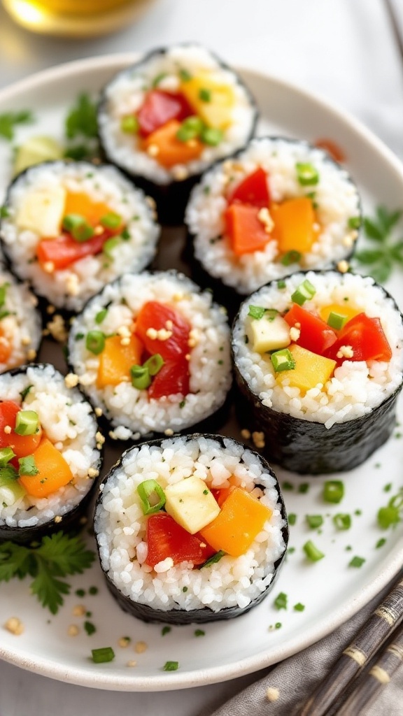 Colorful keto-friendly sushi rolls made with vegetables and nori