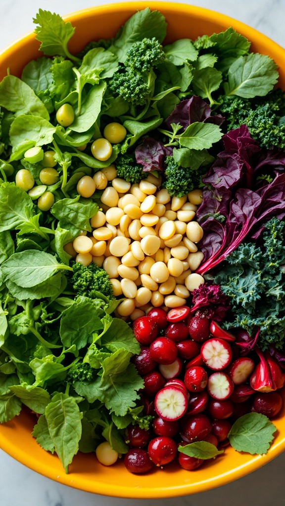 A colorful bowl of leafy greens, including kale, lettuce, and radishes, highlighting healthy ingredients for weight loss.