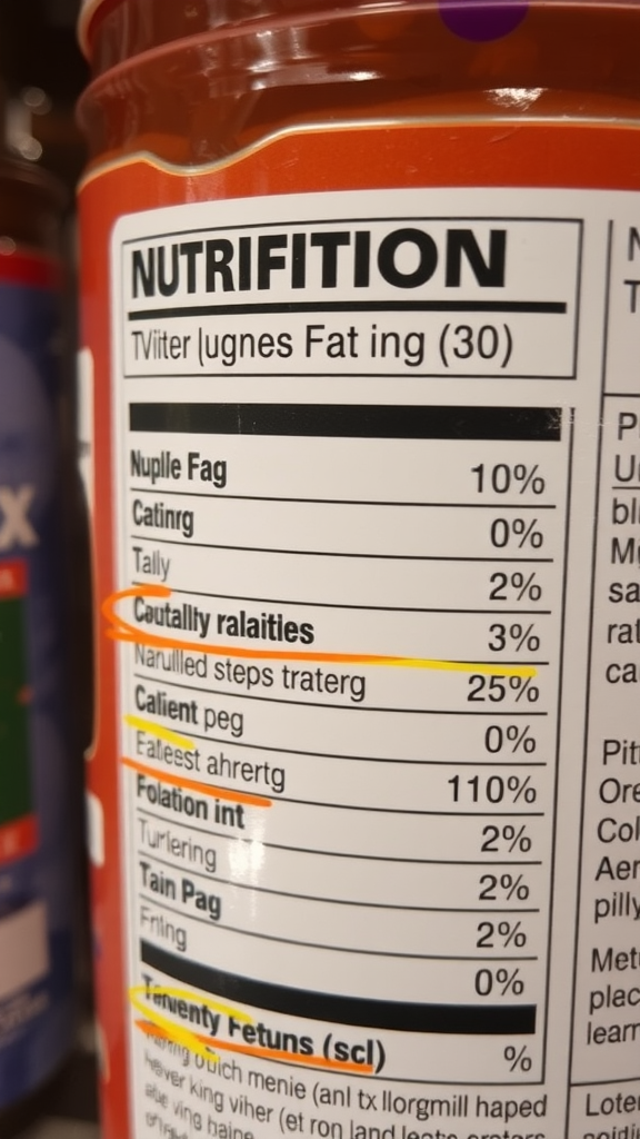 Nutrition label from a food product showing various nutrient contents.