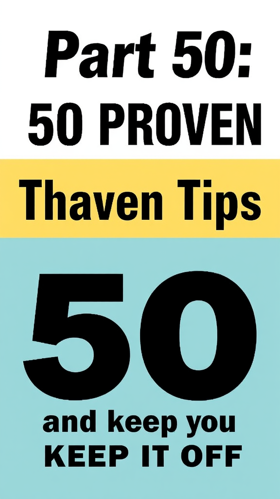 Text image stating Part 50: 50 Proven Tips to Help You Lose 50 Pounds and Keep It Off