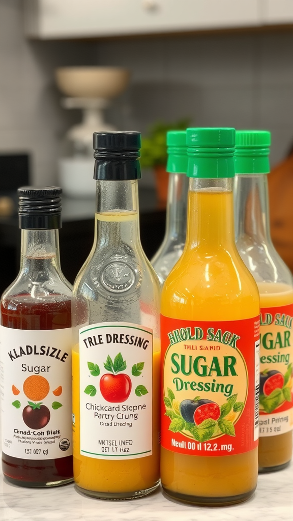 Image of various salad dressings showing high sugar content