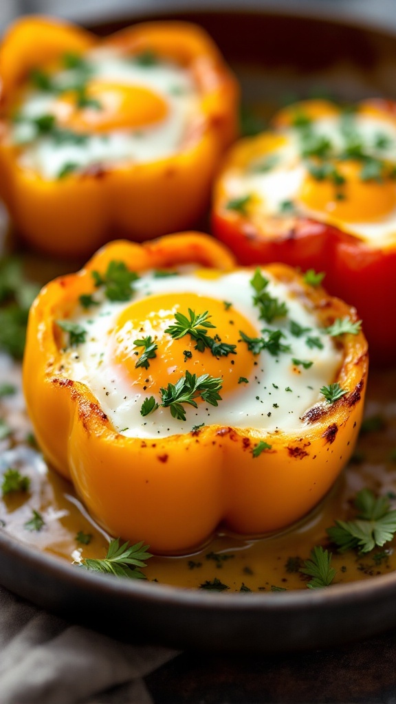 Stuffed bell peppers with eggs and parsley on a plate