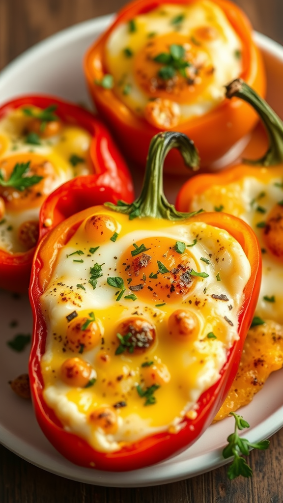 Stuffed bell peppers filled with eggs and garnished with herbs