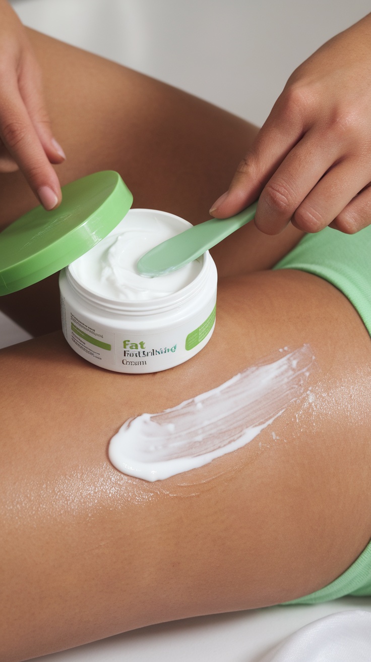 A person applying fat burning cream to their abdomen.