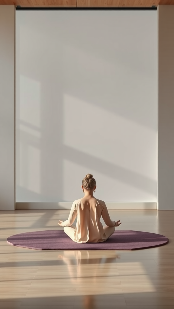 A person meditating on a yoga mat in a serene environment.