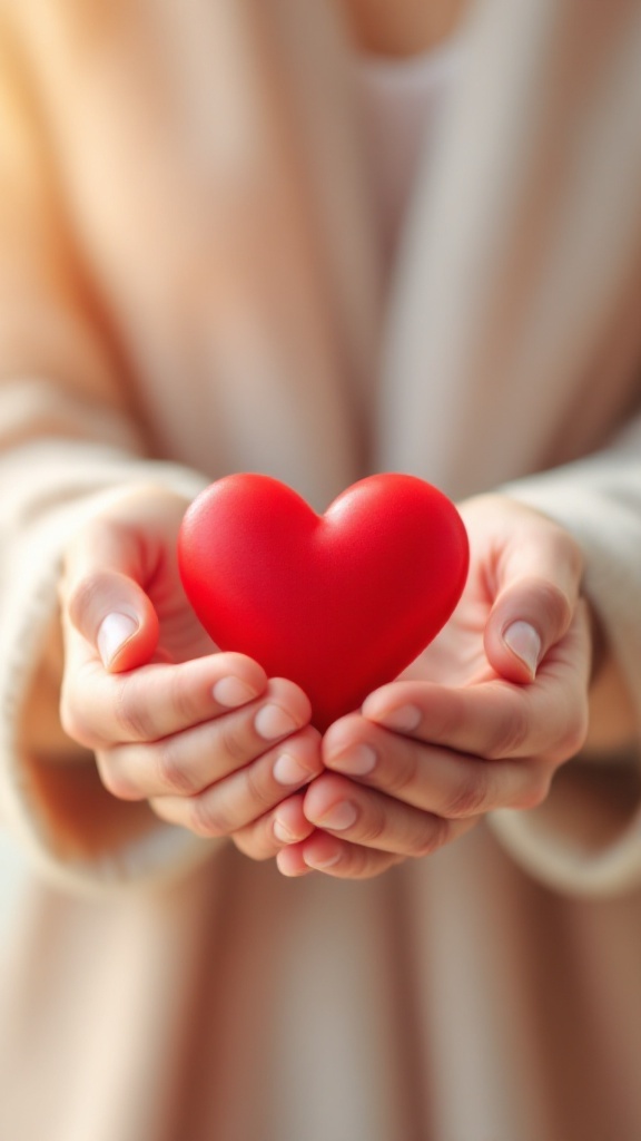 A person holding a red heart symbolizing care for heart health.