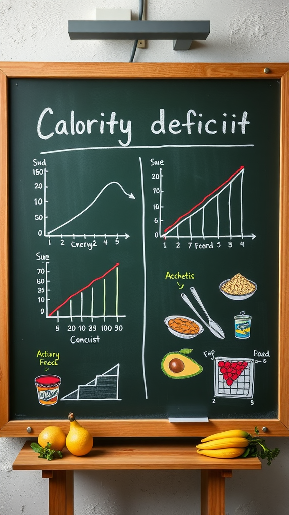 Graphs on a chalkboard illustrating caloric deficits related to concerts