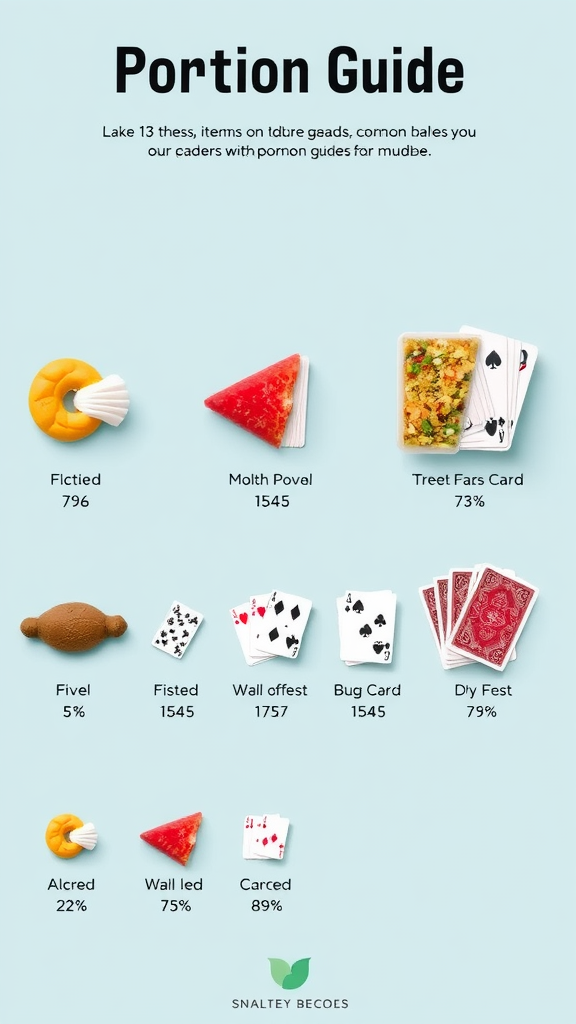 A colorful portion guide showing different food items along with their portion sizes.