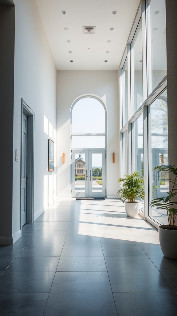 Modern entryway with large windows and natural light