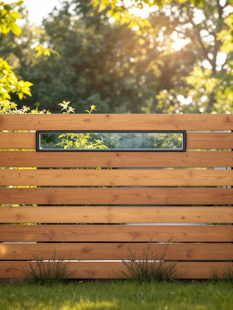 Horizontal cedar fence with glass panel inserts