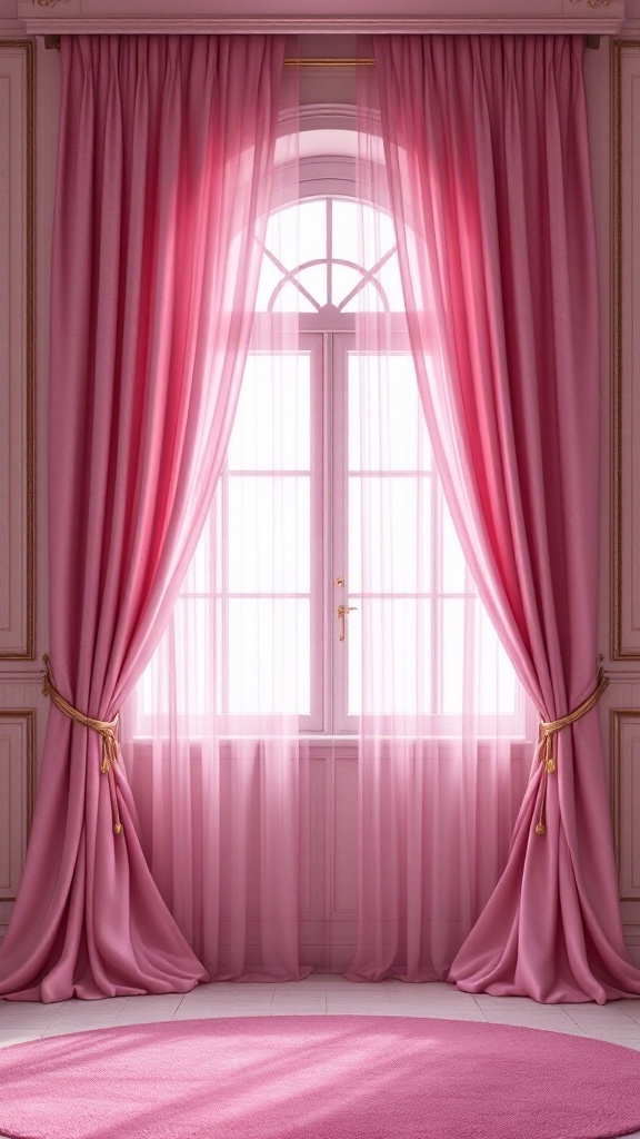 Soft pink drapes framing a window in a light-filled room