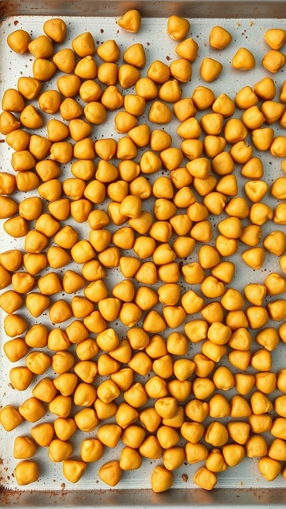 A tray filled with roasted chickpeas