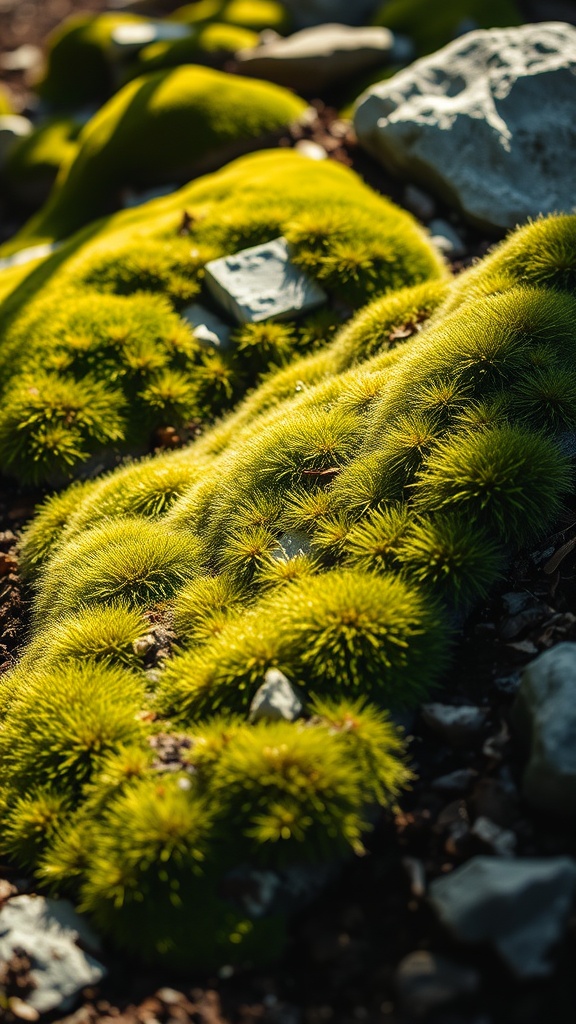 Lush green moss covering stones in a natural setting