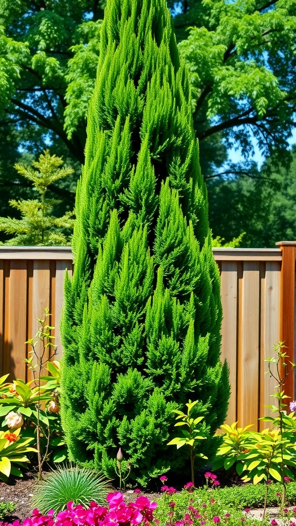 A tall and lush Green Giant Arborvitae in a garden setting