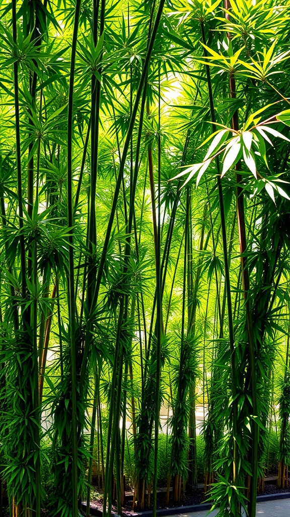 Lush green bamboo plants growing densely in a garden