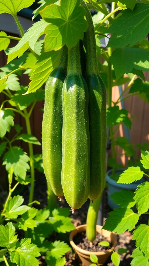 Close-up of bush cucumbers growing on a plant