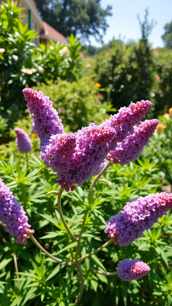 Close-up of purple Butterfly Bush flowers in a garden setting